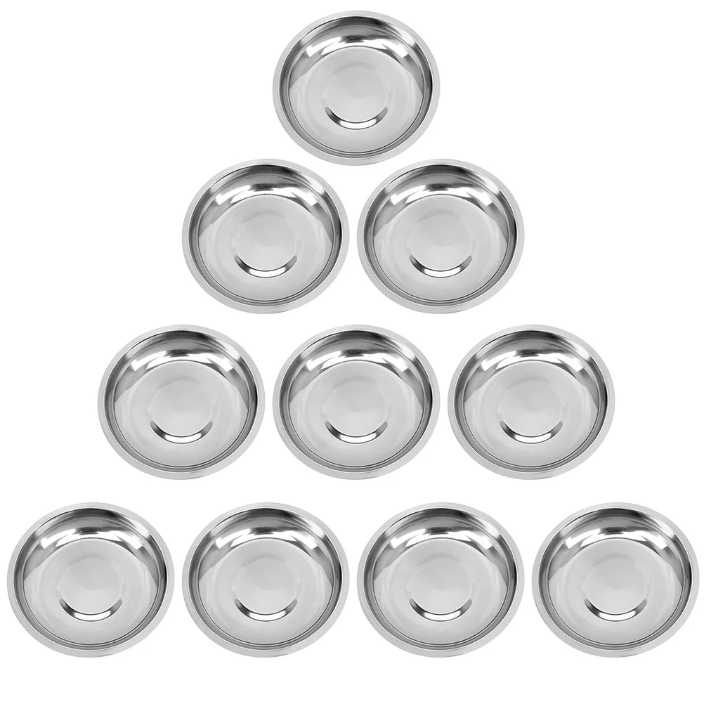 

10Pcs Round Dishes Stainless Steel Sauce Dishes Mustard Appetizer Plates (8cm)