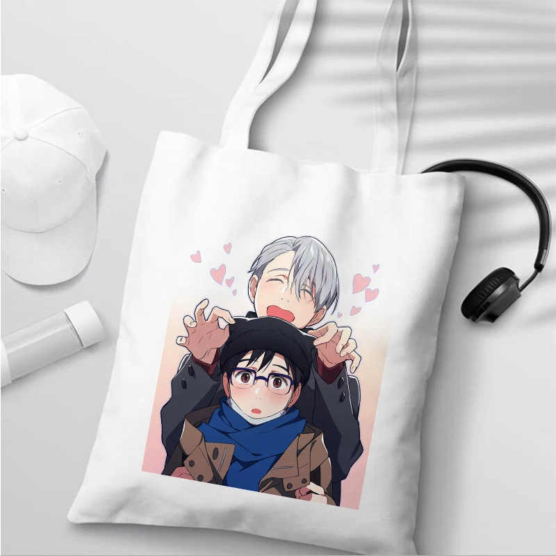

Kawaii Shopping Bag Yuri On Ice BL Yaoi Tote Bag Anime Manga Shopper Handbags Shoulder Bags Handbag Women Elegant Canvas Bag