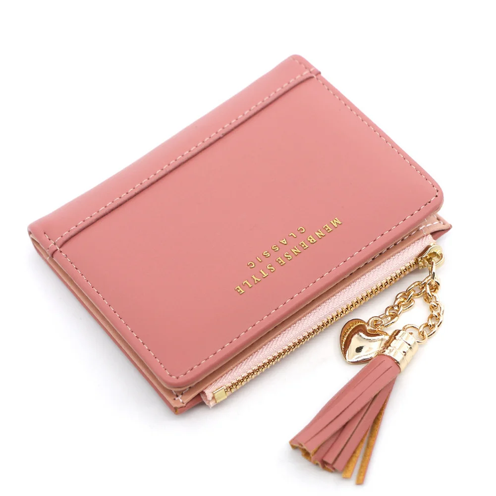 

Women's Tassel Wallet, Cute Short Leather Wallet with Zipper, Heart Handbag for Women