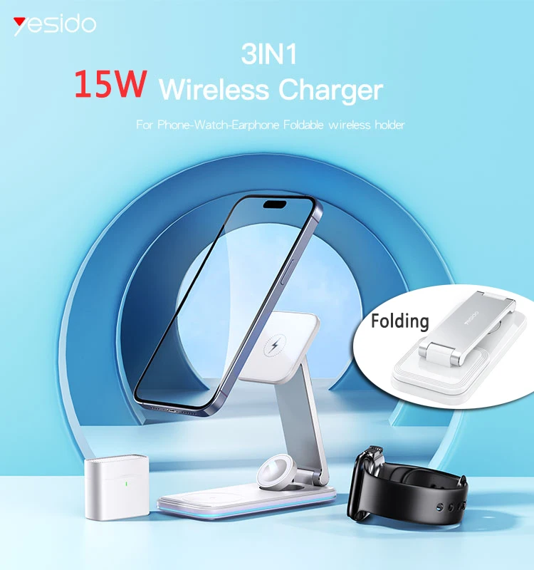 

yesido 15W 3 in 1 Wireless Charger Stand Foldable Charging Dock Station For iPhone 11 12 13 Pro Max Watch 4 Fast Charger Holder