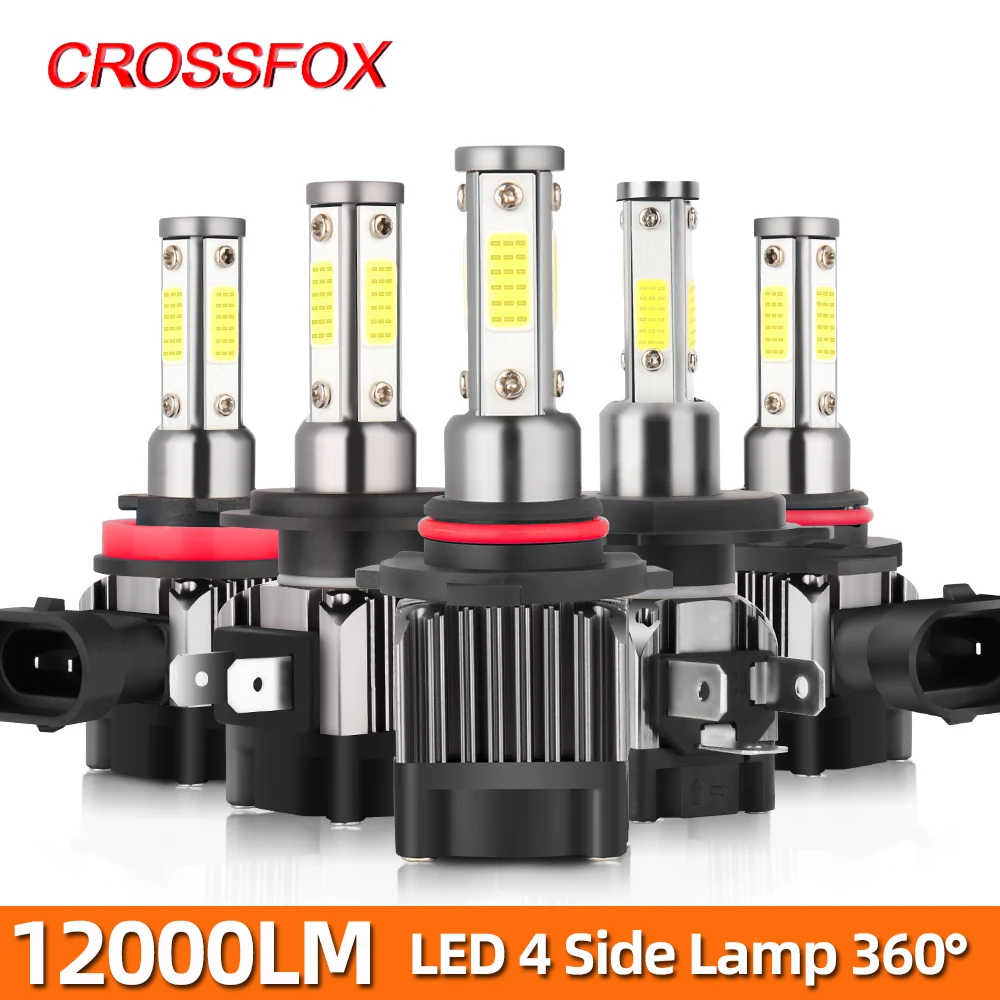 

CROSSFOX 4 Sides H7 H11 LED Car Headlight 12000LM H4 LED 9005 9006 H8 HB3 HB4 6000K Auto Fog Lights Bulb 12V 24V 360 Degree Lamp