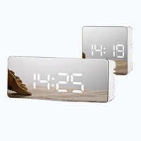led mirror alarm clock digital snooze table wake up light electronic large time temperature display home