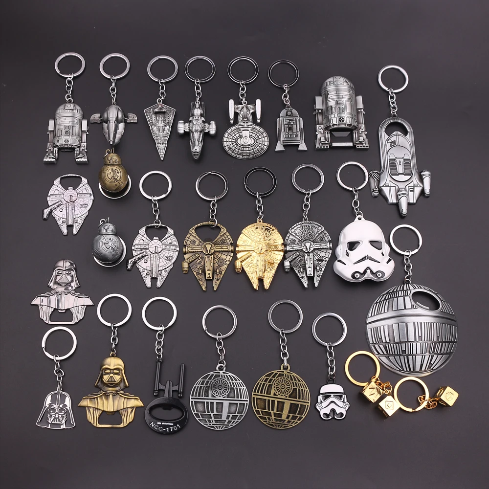 

Disney Movie Star Wars Keychain Darth Vader Han Solo Lucky Dice BB8 R2D2 Millennium Falcon Slave I Pendant Keyring Men Key Chain