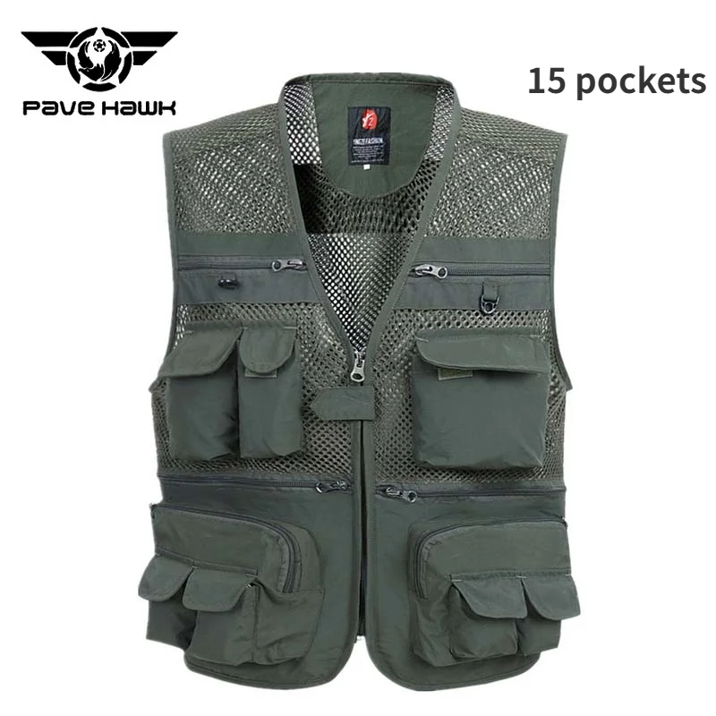 

Summer Multi-Pocket Vest Men's Loose Sleeveless Thin Mesh Tank Top Outdoor Photography Fishing Climbing Vests Large Size Male