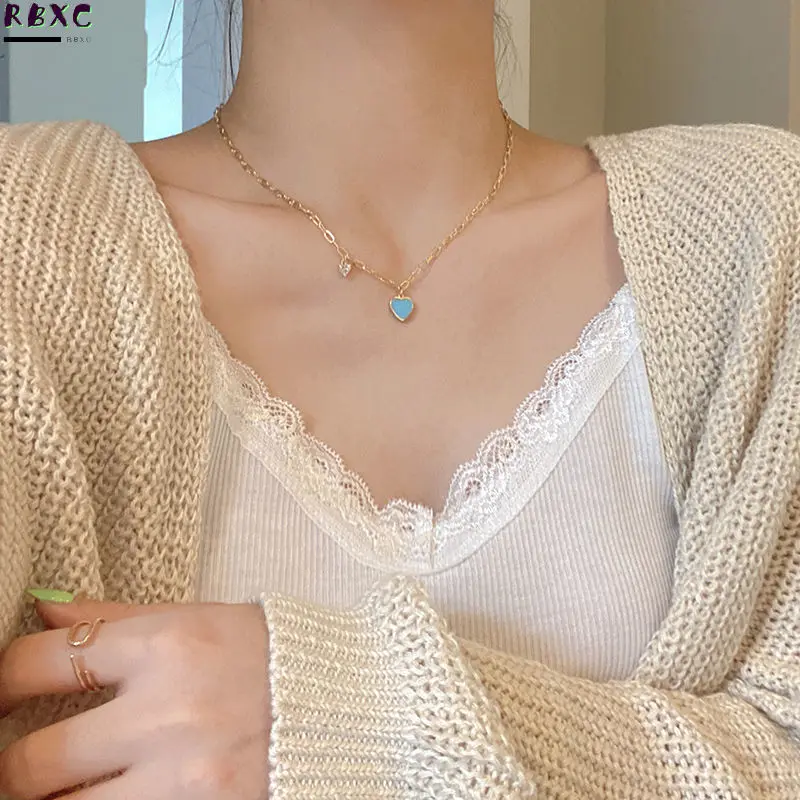 

Rbxc Light Luxury Niche Blue Love Necklace Female Collarbone Chain Ins2022 New Design Sense of Temperament Net Red Neck Chain