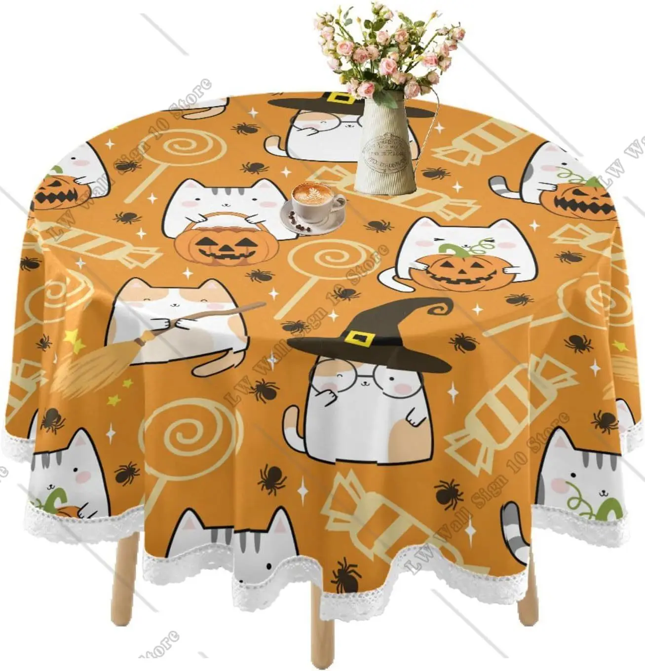 

Водонепроницаемая скатерть в виде кошки на Хэллоуин, кружевная скатерть для обеденного стола, пикника, декоративная Обложка для банкета, кухни, 60 дюймов