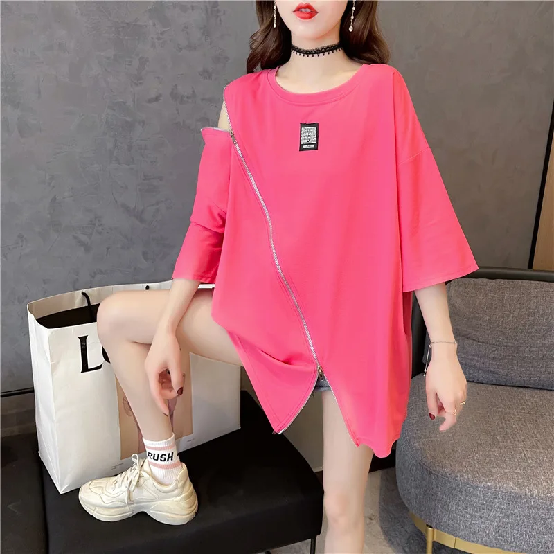 Женская футболка с коротким рукавом однотонный топ средней и длинной длины