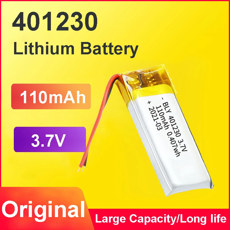 

Литий-ионный полимерный аккумулятор 3,7 в 110 мАч 401230, перезаряжаемые литиевые ячейки для MP3 MP4 GPS игрушек, умный браслет, часы, Bluetooth-гарнитура