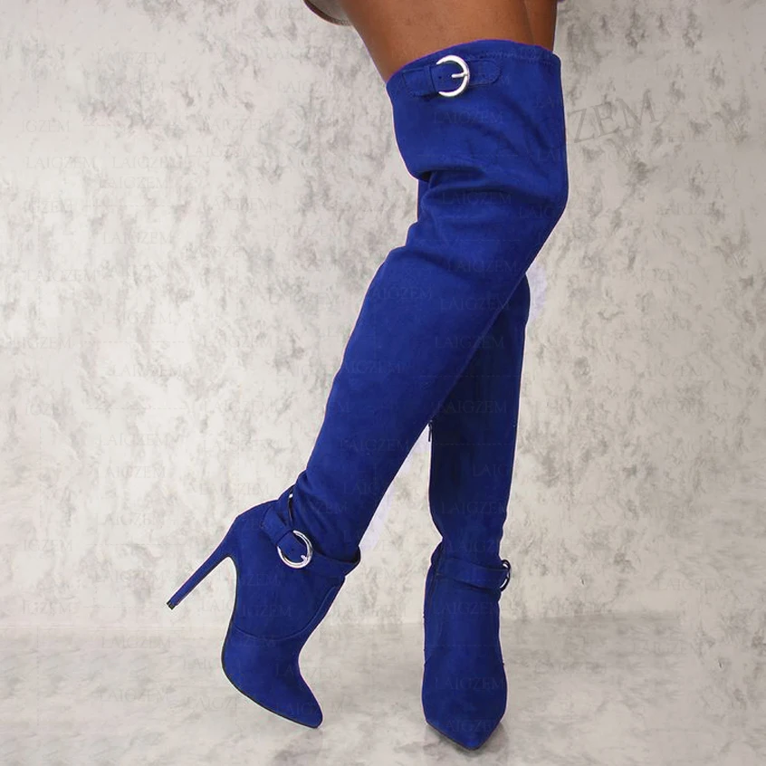 

Женские сапоги-ботфорты из искусственной замши, на тонком высоком каблуке