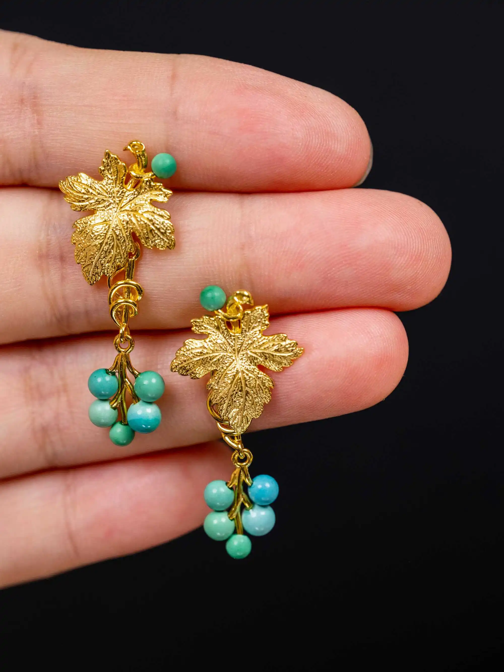 Серьги-гвоздики S925 с посеребренной инкрустацией бирюзой ручной работы золотые