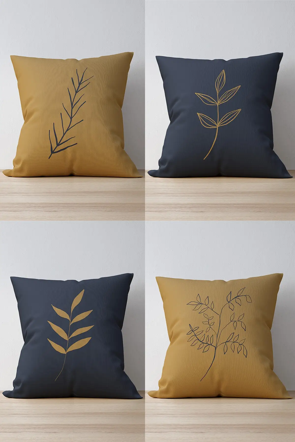 

Двухсторонняя замшевая наволочка с принтом горчичного и темно-синего цветов | 4 шт., чехол для подушки |