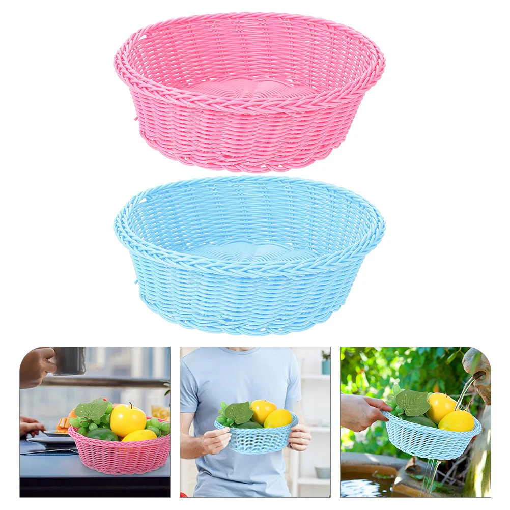 

Basket Woven Baskets Serving Bread Wicker Storage Rattan Round Fruit Holder Snacks Vegetable Container Vegetables Tray Snack