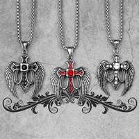 red black cross wings men long necklaces pendants chain punk for boy male stainless steel jewelry creativity gift wholesale