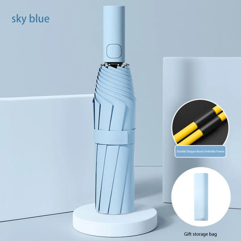 Полностью автоматический складной зонт с двойной костью на 16 костей, SPF 50, защита от ультрафиолета, большой формат, устойчивость к дождю и сопротивление ветру