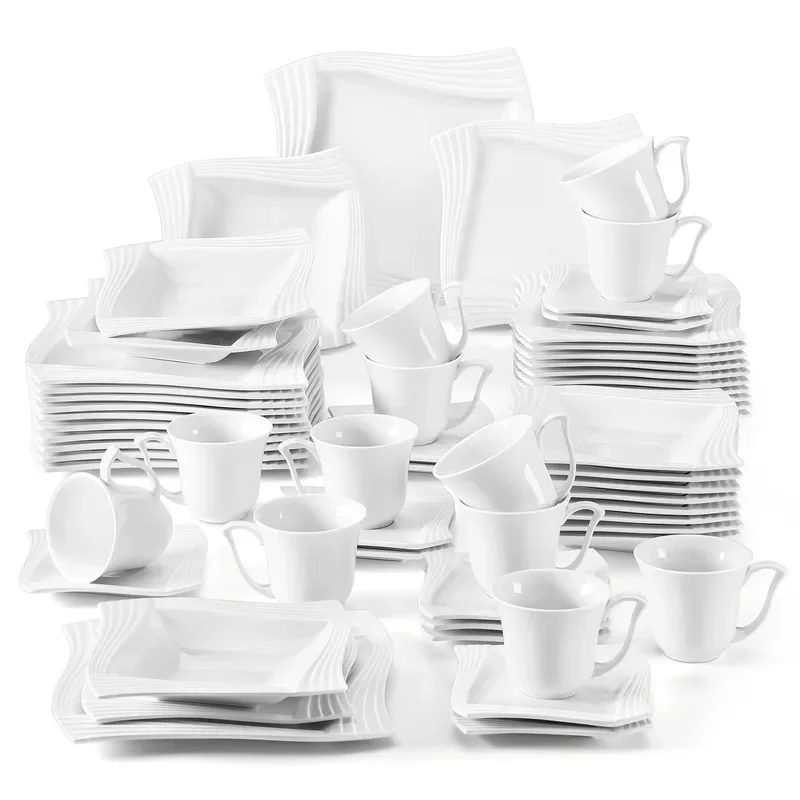 

30/60 Piece White Porcelain Dinnerware Set Cups Saucers Dessert Soup Dinner Plates Service for 6/12 Persone
