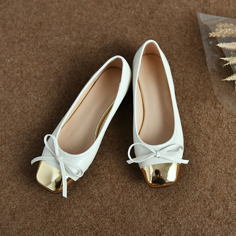 

Shallow Bottoms Flat Women Shoes 2023 Spring Summer Elegant Design Bowknot Round Toe Color Matching Female Ballet shoes Flats