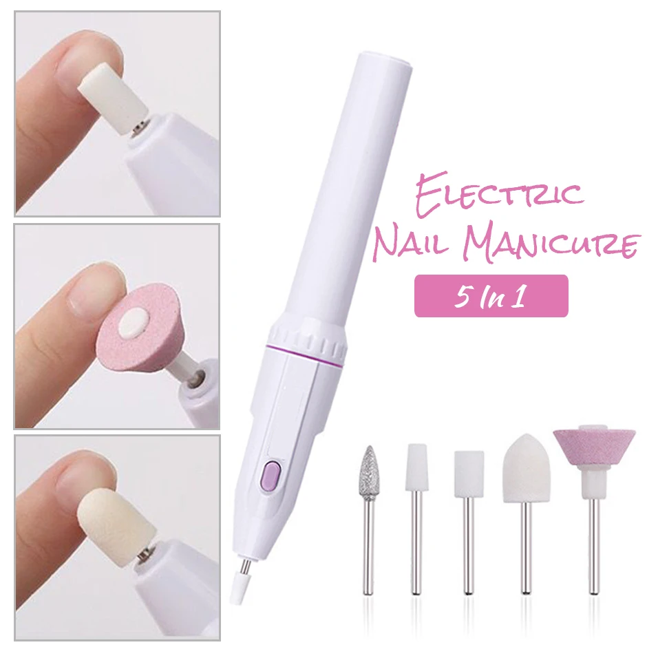 

5 In 1 Battery Electric Nail Polisher For Removing Set Grinder Grooming Dead Skin Machine Pen With Drill Manicure Pedicure LYS92