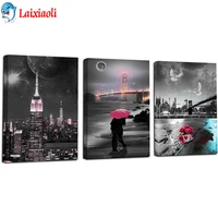 Black and White diamond painting cross stitch Wall Art New York City Picture Romantic Couple Painting Cityscape full drill 3 pcs