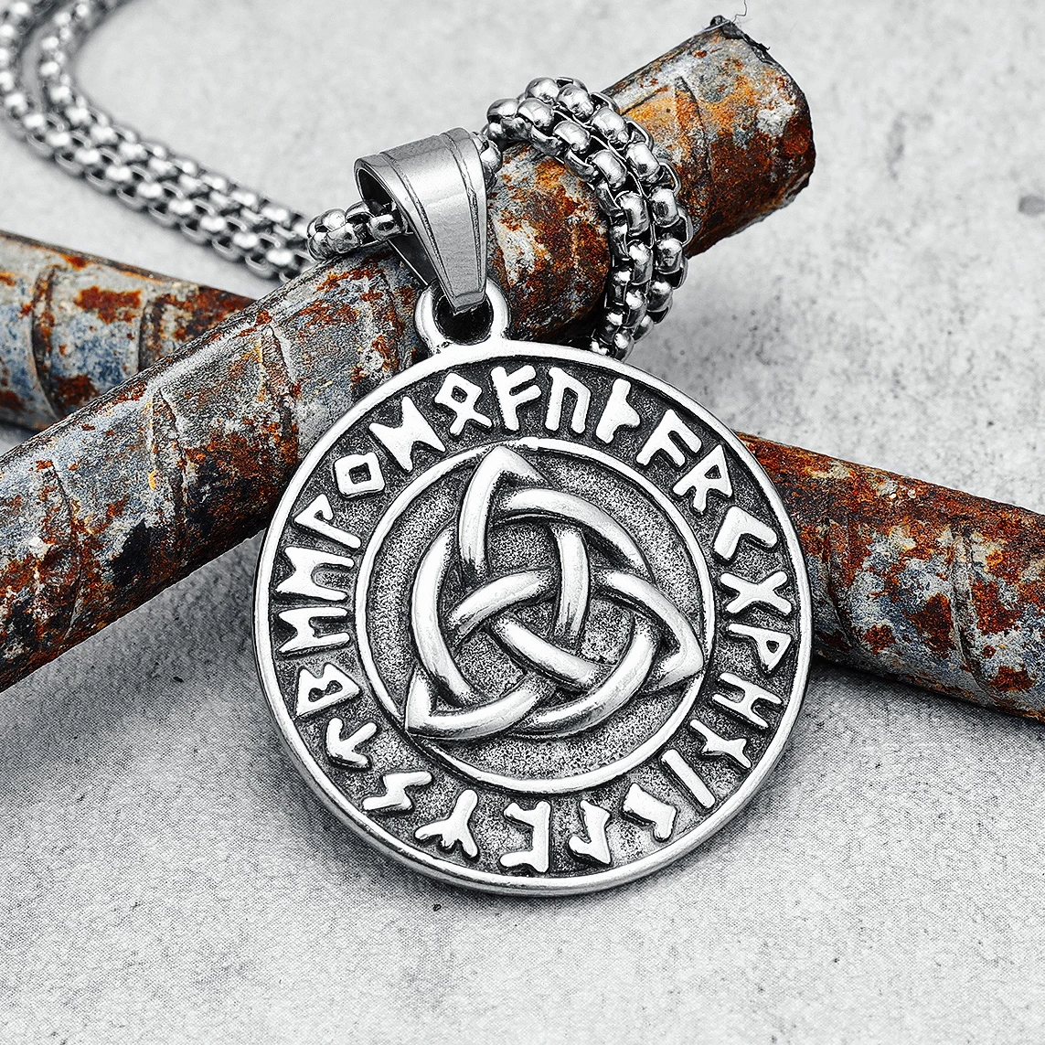 Viking Knot Runes Men Necklaces 316L Stainless Steel Nordic Mythology Retro Pendant Chain Punk Rock for Friend Male Jewelry Gift