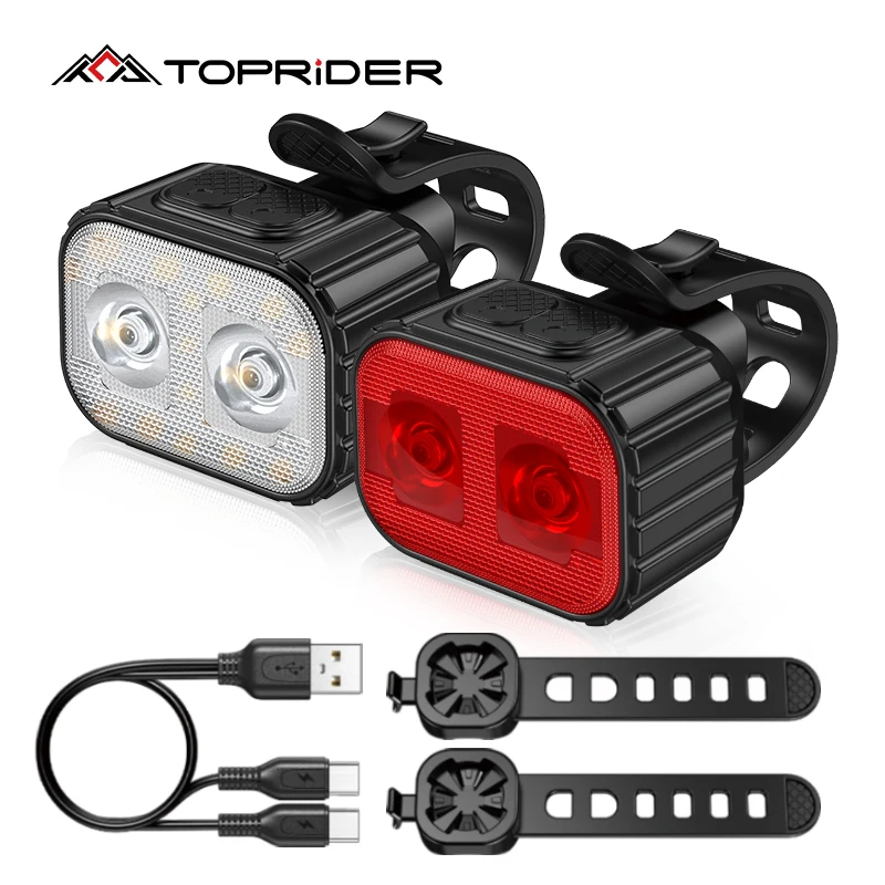 TOPRIDE Bike Light Q4 LED Bicycle Front Rear light USB Charge Headlight Cycling Taillight Bicycle Lantern Bike Accessories Lamps