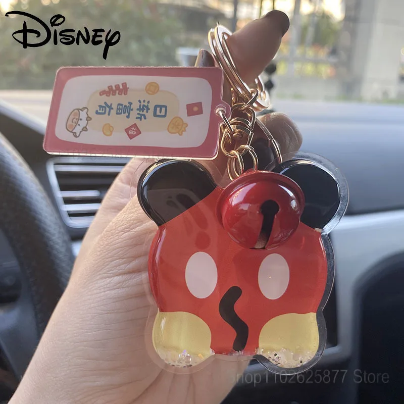 

Disney Mickey Minnie Pendant Quicksand Oil Bag Car Keychain Mobile Phone Backpack Hanging Jewelry Accessories Kids Birthday Gift