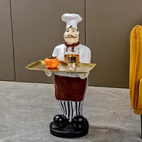 Home Decor Accessories Chef Welcome Statue Tray Floor Decoration Restaurant Ornaments Room Storage Rack Shelf Opening Gifts