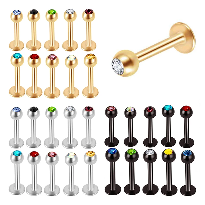 

10pcs Surgical Steel Rhinestone Crystal Ear Cartilage Tragus Helix Piercing Labret Lip Studs Ring Internally Thread Body Jewelry