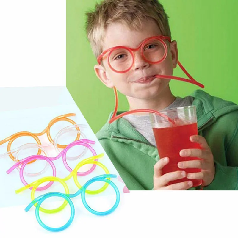 

1PC Fun Soft Plastic Straw Funny Glasses Flexible Drinking Toys Party Joke Tube Tool Kids Baby Birthday Interesting Game Gadgets