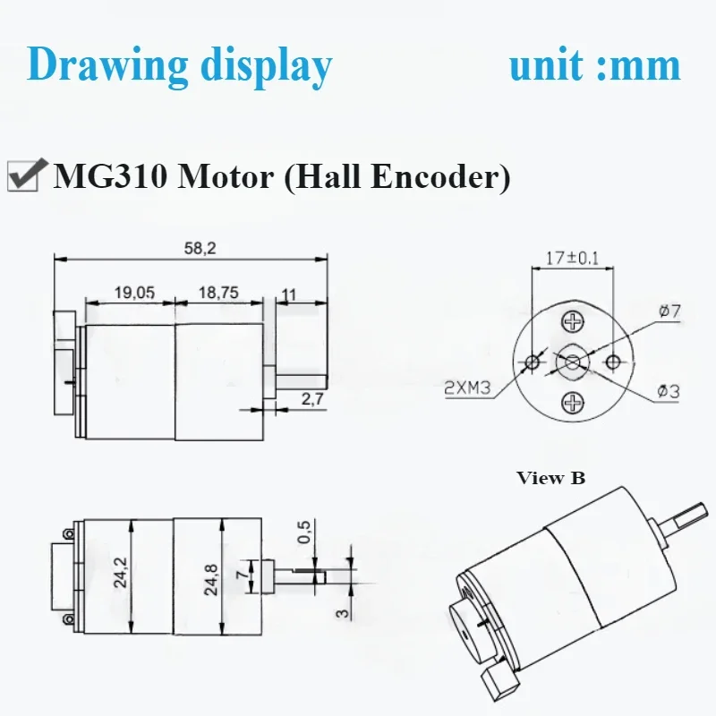 Шестеренчатый двигатель постоянного тока Wheel Technology MG310 фаза AB 500-линейный