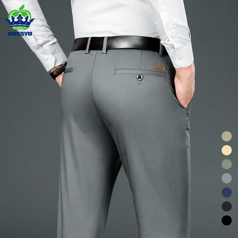 Brand Clotin Men's Strait-fit Suit Pants Men Sprin Summer Business Stretc rey Kaki Black Tin Trousers Male Size 40 42