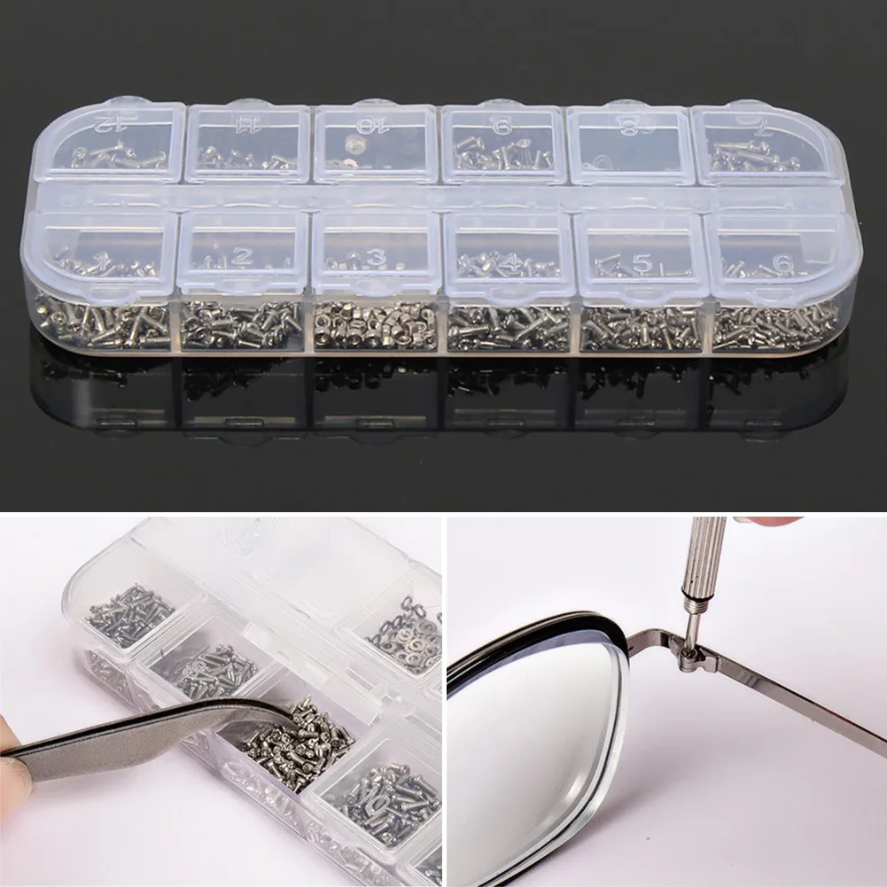 

1100pcs Sunglasses With Screwdriver Tweezer Eye Glasses Repair Kit Stainless Steel Screws 5pairs Nose Pads Assorted Portable