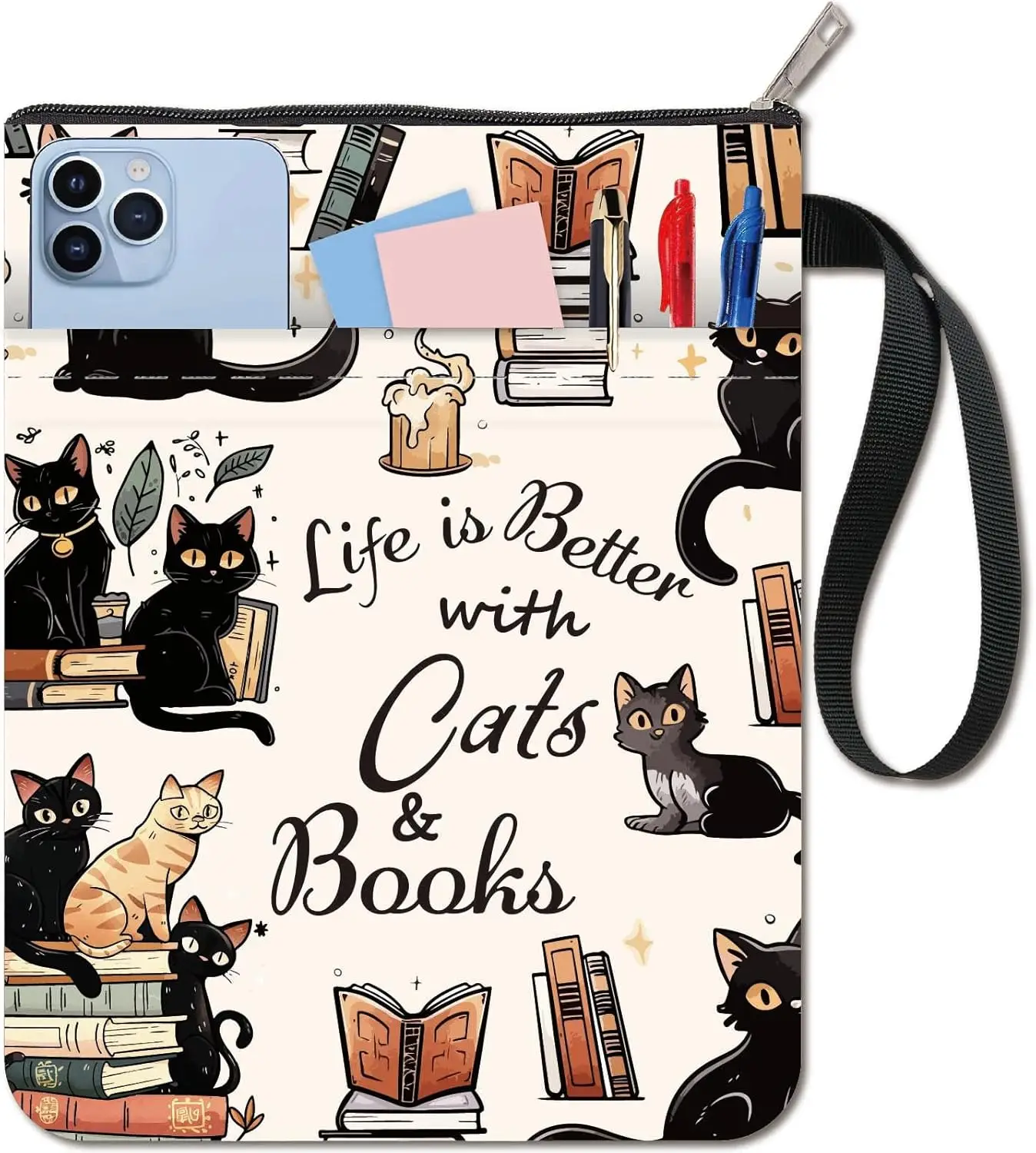 

Чехлы с рукавами для книг с изображением кошек, тканевые чехлы для книг из бумаги с карманом на молнии для книг, подарки одноклассника