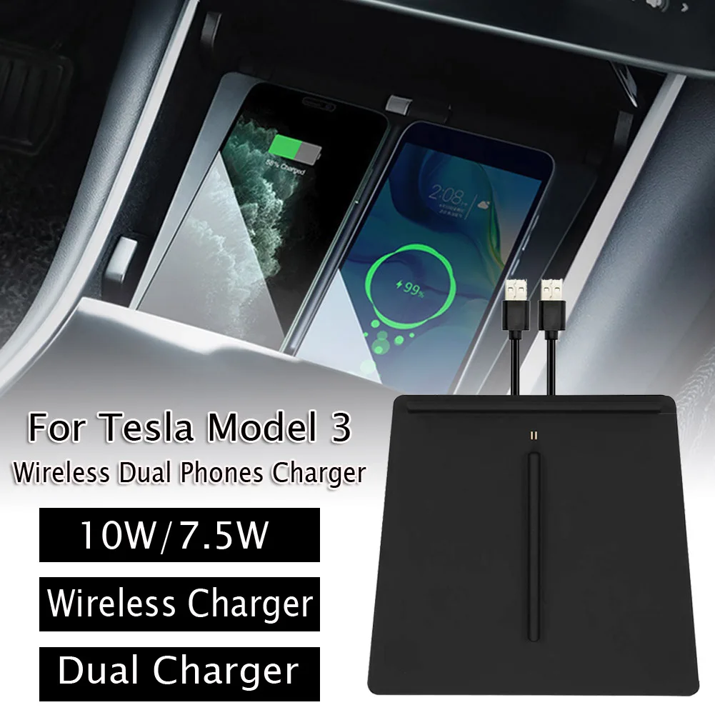 

Автомобильное беспроводное зарядное устройство для телефона Tesla Model3 2017 2018 2019, двойное зарядное устройство для телефона, противоскользящая ...