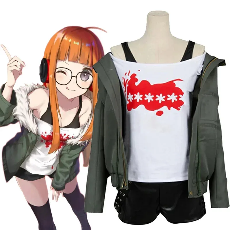 Фото Костюм для косплея Game Persona 5 Futaba Sakura для женщин и девочек, полный комплект на Хэллоуин, P5, униформа, костюм, повседневное пальто, куртка, рубашка gdk №1