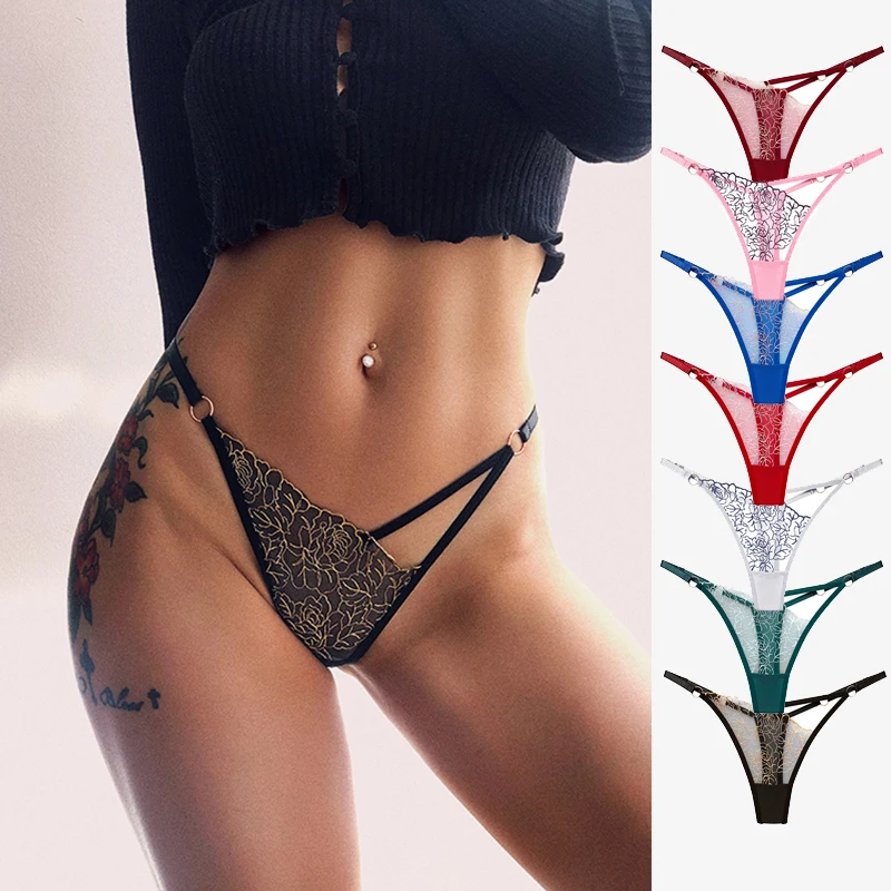 

7 шт./упаковка, женские кружевные трусики-стринги с металлическим кольцом