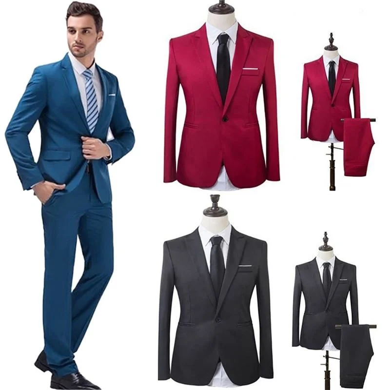 

Men's Suits & Blazers Men Wedding Suit Male Slim Fit For Costume Business Formal Party Work Wear (Jacket+Pants)#264163