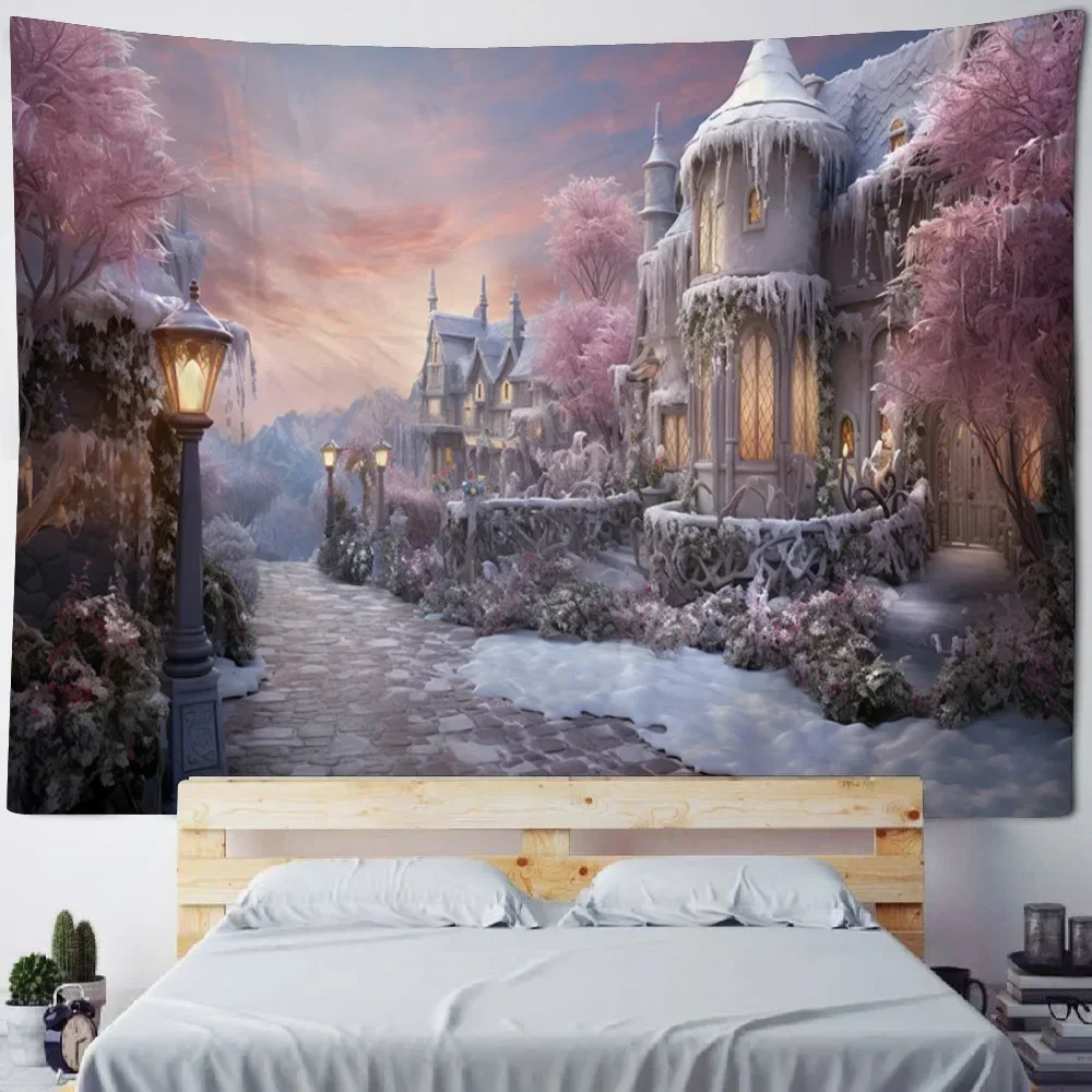 Пейзаж картина маслом гобелен лес павлин замок мечтательная настенная ткань