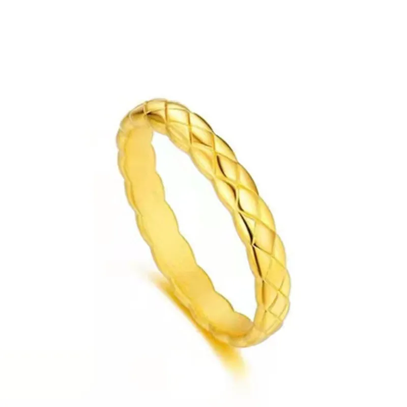 JICAI-anillo de oro de 24K auténtico para mujer, diseño de rombos simples, joyería fina AU999, regalo de boda, joyería