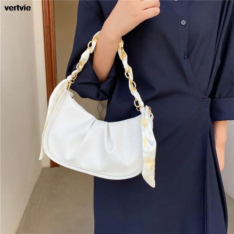 

Women's Underarm Bags Fashion Chain Women's Handbags Pu Leather Silk Luxury Bag Baguette Shape Cloud Crossbody Bags Female 2021