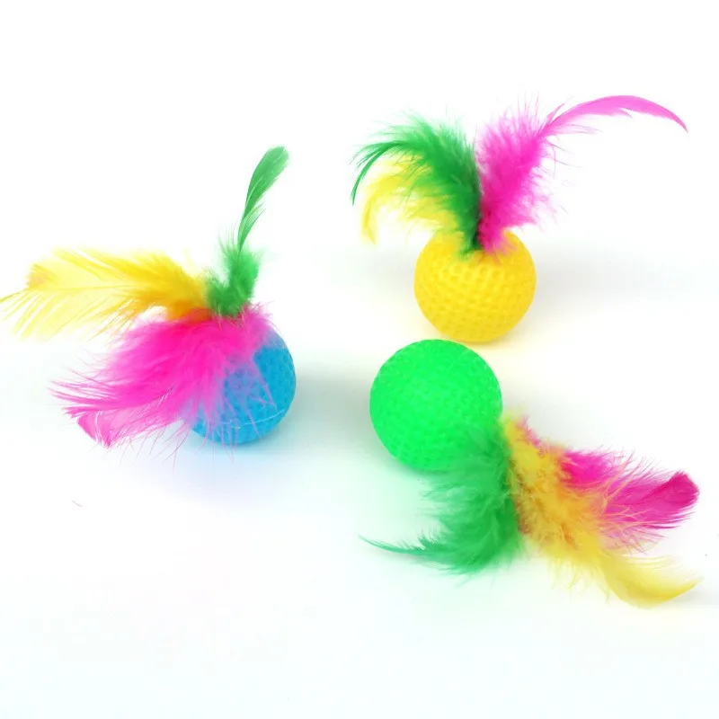Cat Toys Pet Puzzle Molar Ball With Colorful Feather Cats Training Ball Interactive Game Pet Toys 5pcs