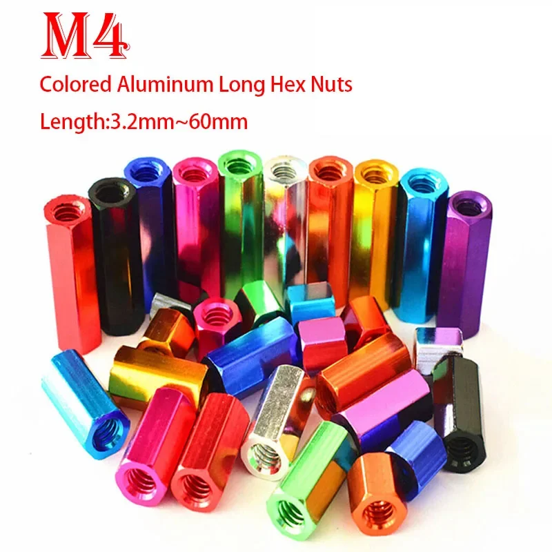 2 шт. M4 шестигранная прокладка, шестигранные шпильки, гайки, винтовые стержни из алюминиевого сплава с внутренней резьбой, двойная длина прохода 3,2 мм ~ 60 мм