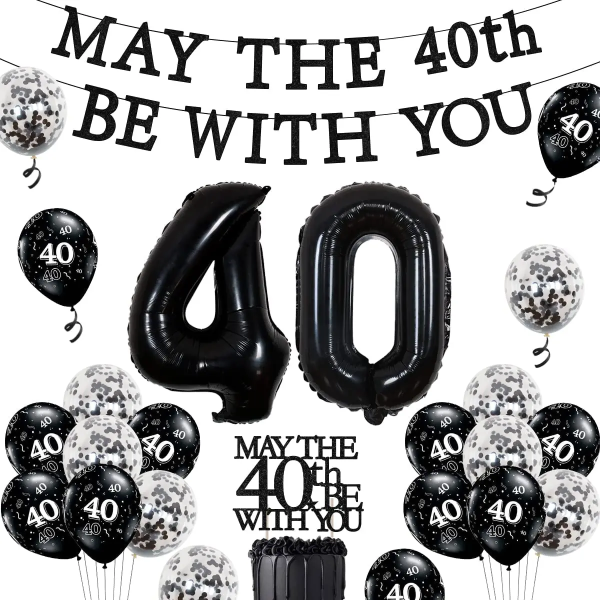

40th Birthday Party Decorations Black for Men Women May The Forties Be with You Banner 40th Balloons for 40th Birthday Supplies