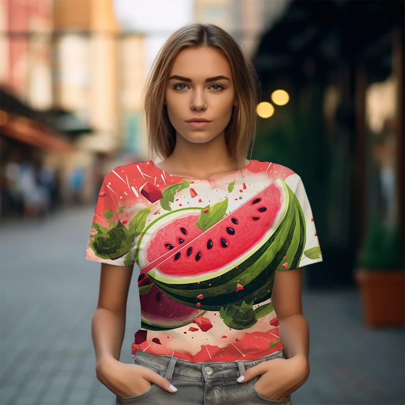 

Летняя новая футболка с 3D-принтом арбуза, футболка, Уличная Повседневная футболка, модная свободная футболка большого размера, топы