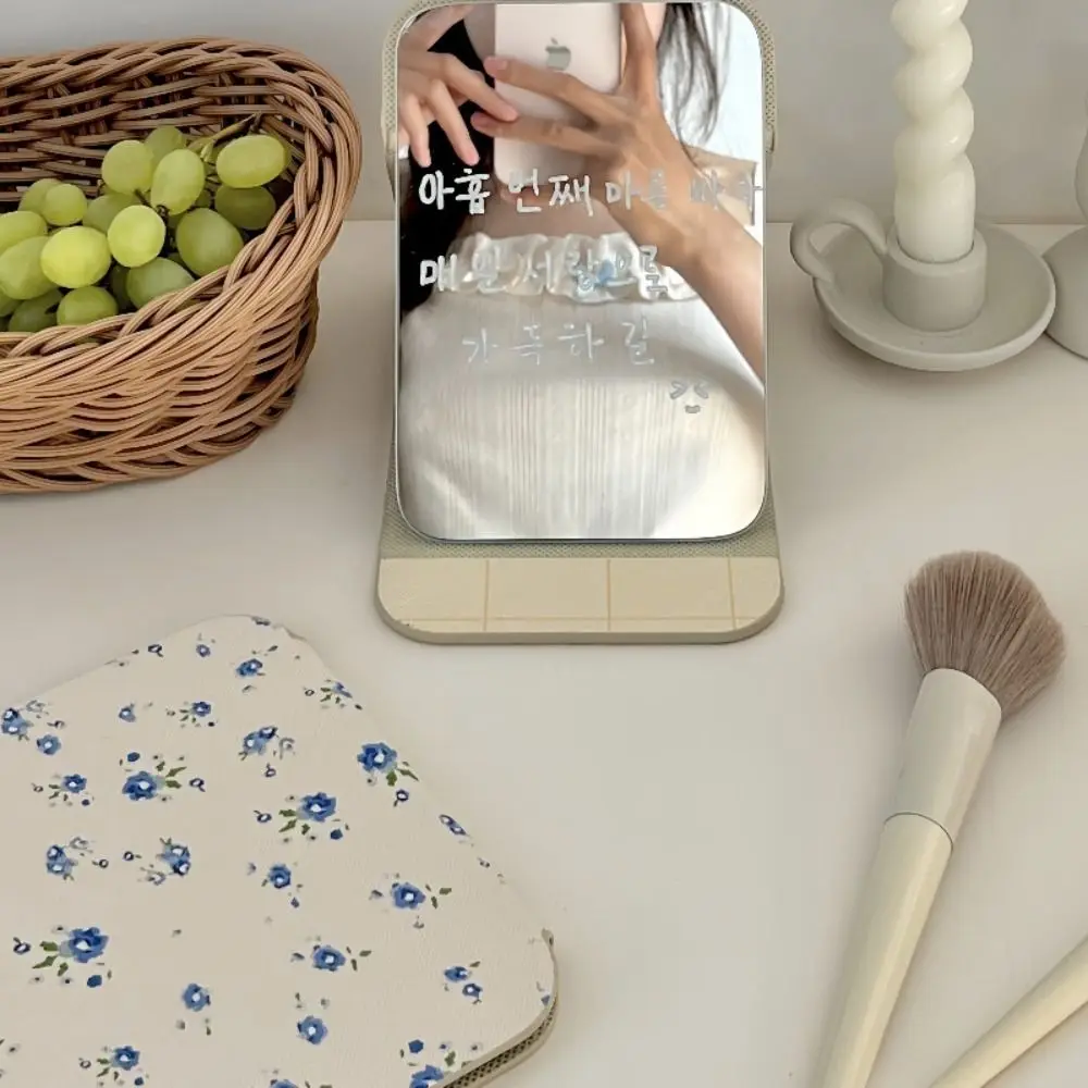 Маленькая настольная подставка из искусственной кожи складное зеркало с цветком