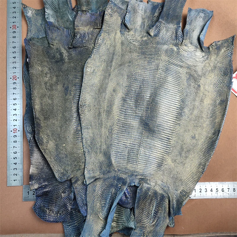 

Dark Blue Real Lizard Skin Pelts Large Leather Hides Crafting Materials for Phone Case Wallet Handbag Watch Straps 0.6 mm