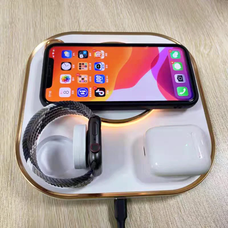 Новая беспроводная зарядная станция 4 в 1 для Iphone samsung xiaomi huawei OPPO с настольными