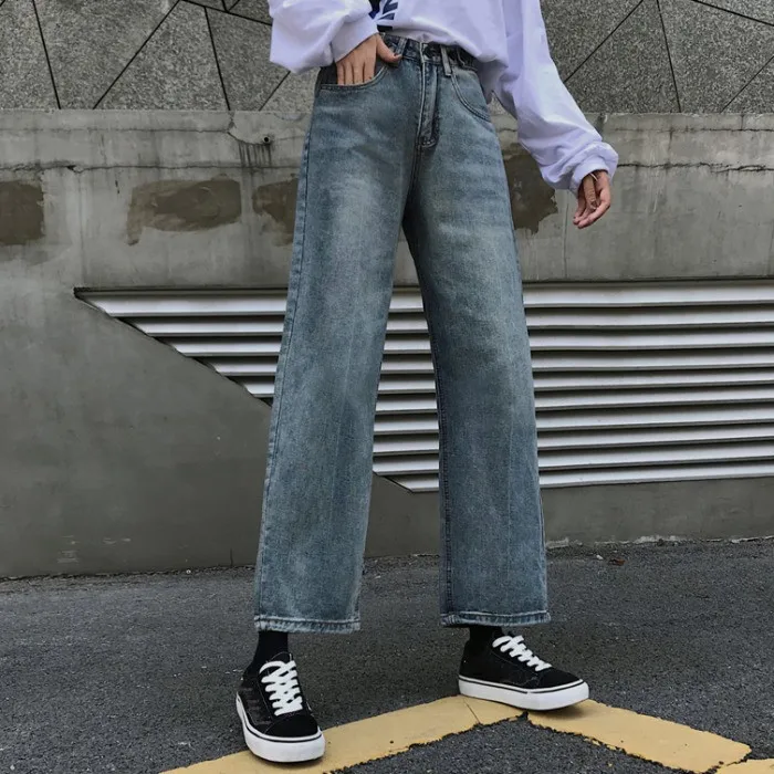 

N0494 New retro all-match loose and thin casual straight-leg long pants jeans