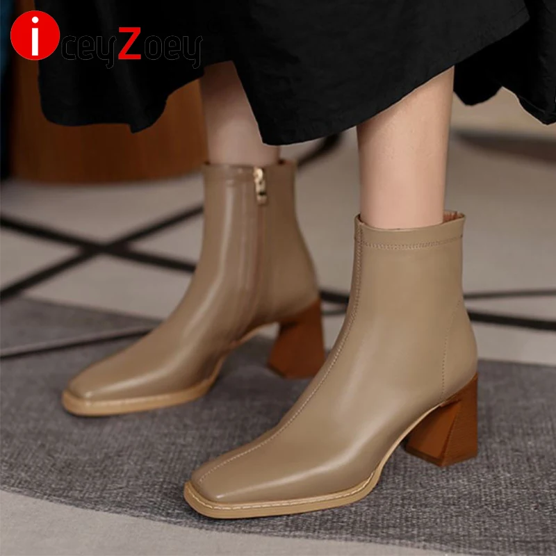 

IceyZoey Ankle Boots For Women High Heel Shoes Square Toe Female Short Boots Casual Daily Ins Fashion Footwear Size 34-40