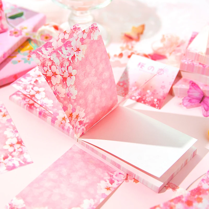 

100Pieces Memo Material Paper Literary Writing Pads pink Spring Sakura Flower Decoration Background Book Scrapbooking