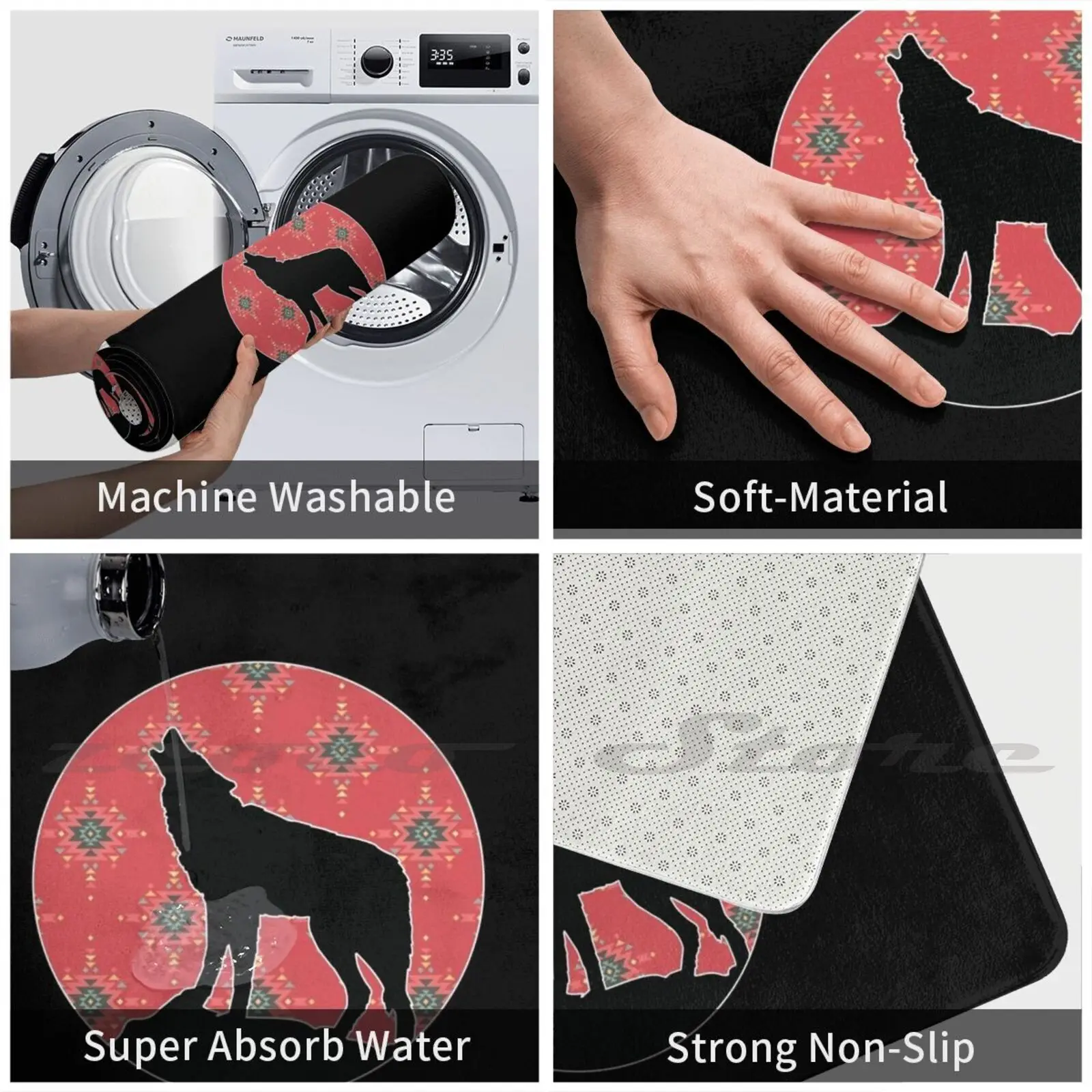 Мягкий коврик с рисунком волка-5 дюймов нескользящий для двери поглощением воды